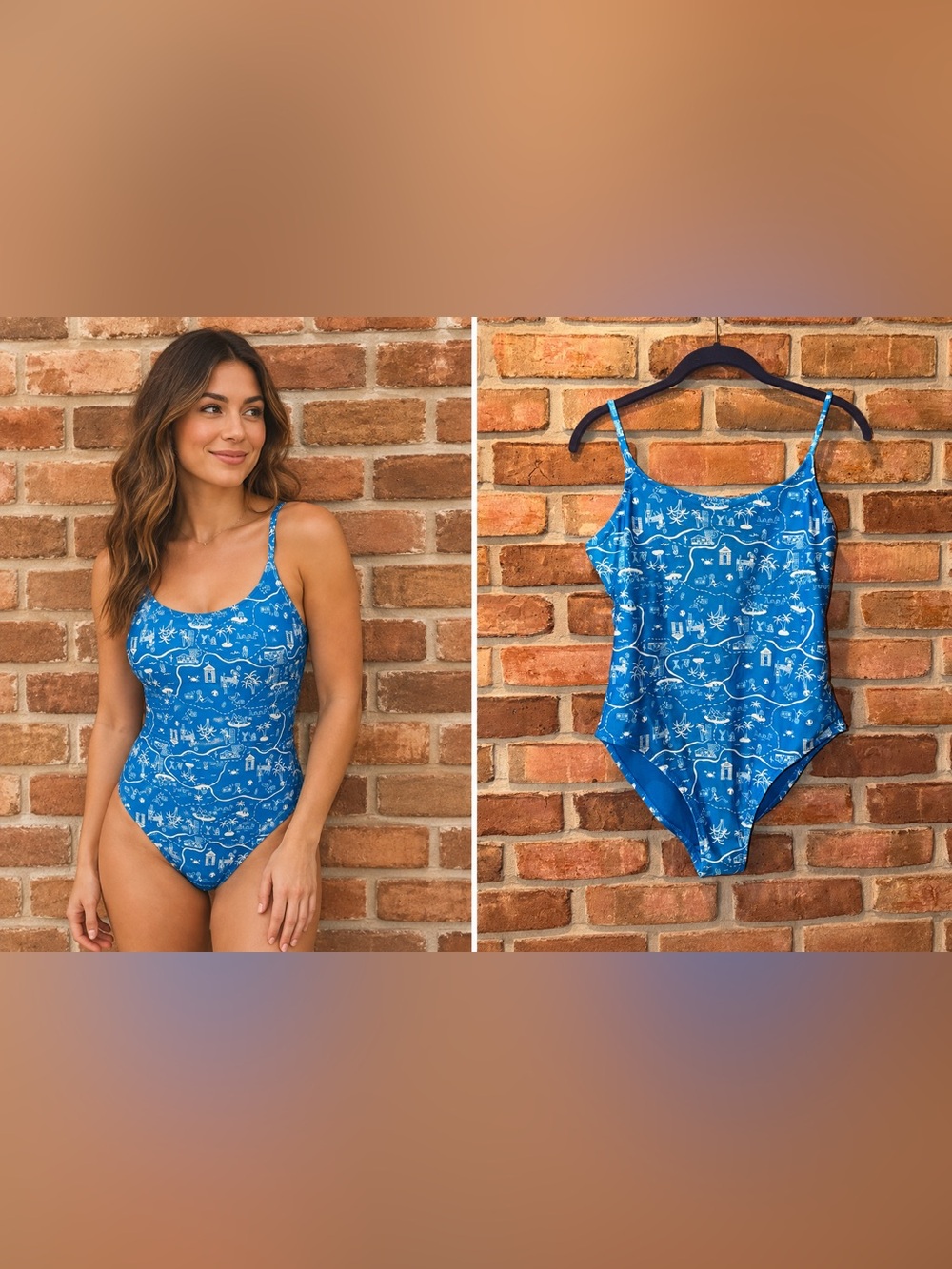 Old Navy Blue Printed One-Piece Swimsuit Size Medium
